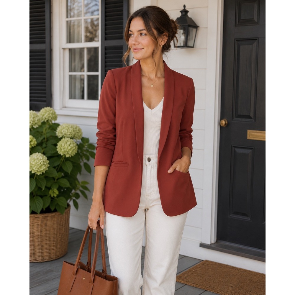 Express Womens Rust Terracotta Open Front  Collar Blazer Jacket Size S